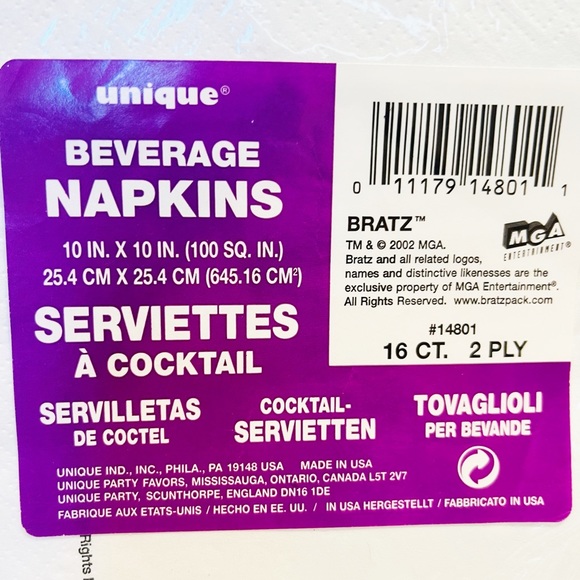 Vintage Y2K Bratz Dolls Paper Beverage Napkins Purple Blue 2000s Birthday Party - Picture 3 of 7